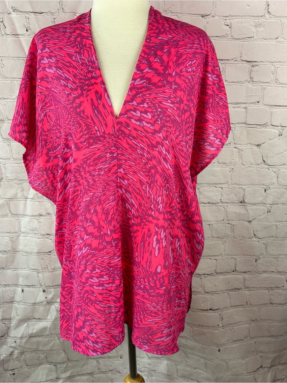 NWT Adrienne pink purple Animal Print Top women M oversized kaftan kimono tunic